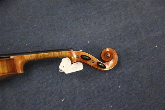 An L. Lowendall violin, body 14in. & another violin